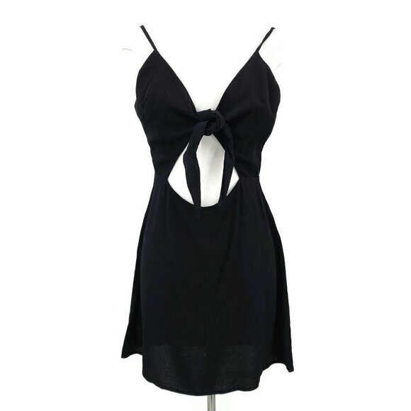 New Flynn Skye Bri Cut Out Mini Dress Womens L Solid Black Rayon - Picture 2 of 8